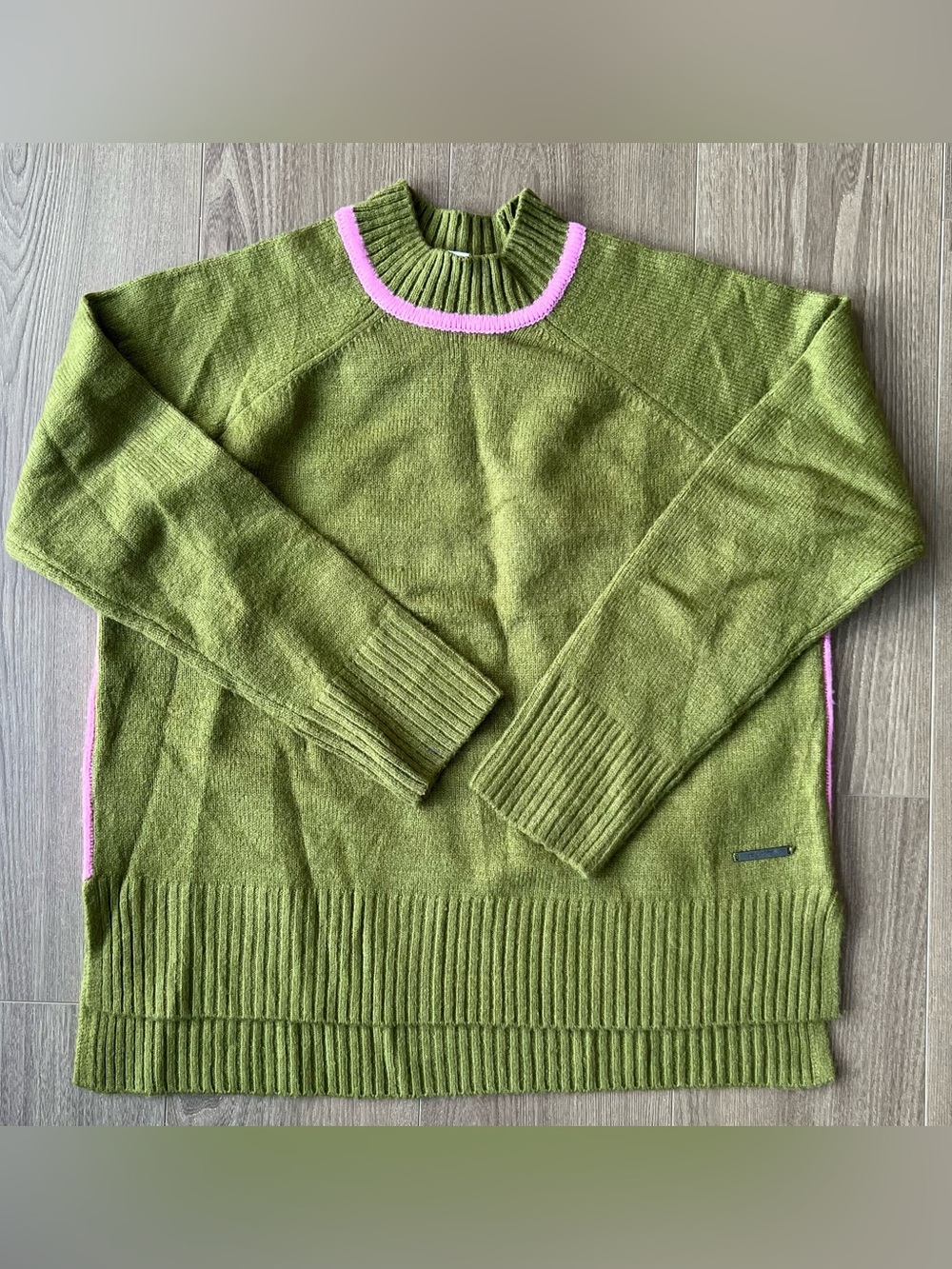 Olive Green Sweater with Pink Trim - Women